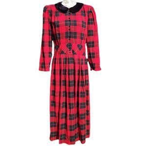 VINTAGE - Miss Darby round collar‎ red plaid dress 14